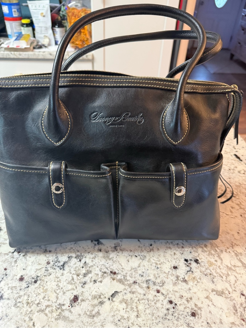 Dooney & Bourke Black Florentine Leather Tote with Front Pockets